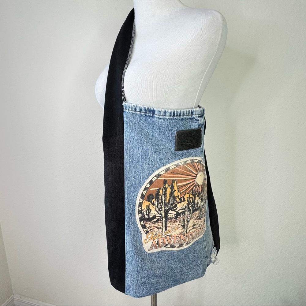 Upcycled Denim Tote Bag Diesel Jeans & Dessert Graphic - Picture 14 of 15
